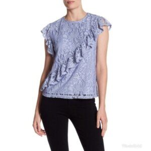 TopShop Womens Purple Short Sleeve Lace Ruffle Blouse Size 4 New